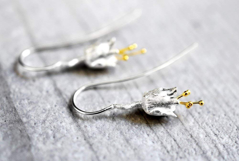 Glockenblumen Detailreiche Ohrringe - 925 Sterling Sterling Vergoldet - Staubblätter Matt - OHR925-86