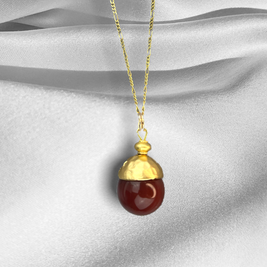 Red Agate Pearl Gold Pendant Chain - 925 Sterling Gilded Oriental Gem Orient Smycken - K925-83