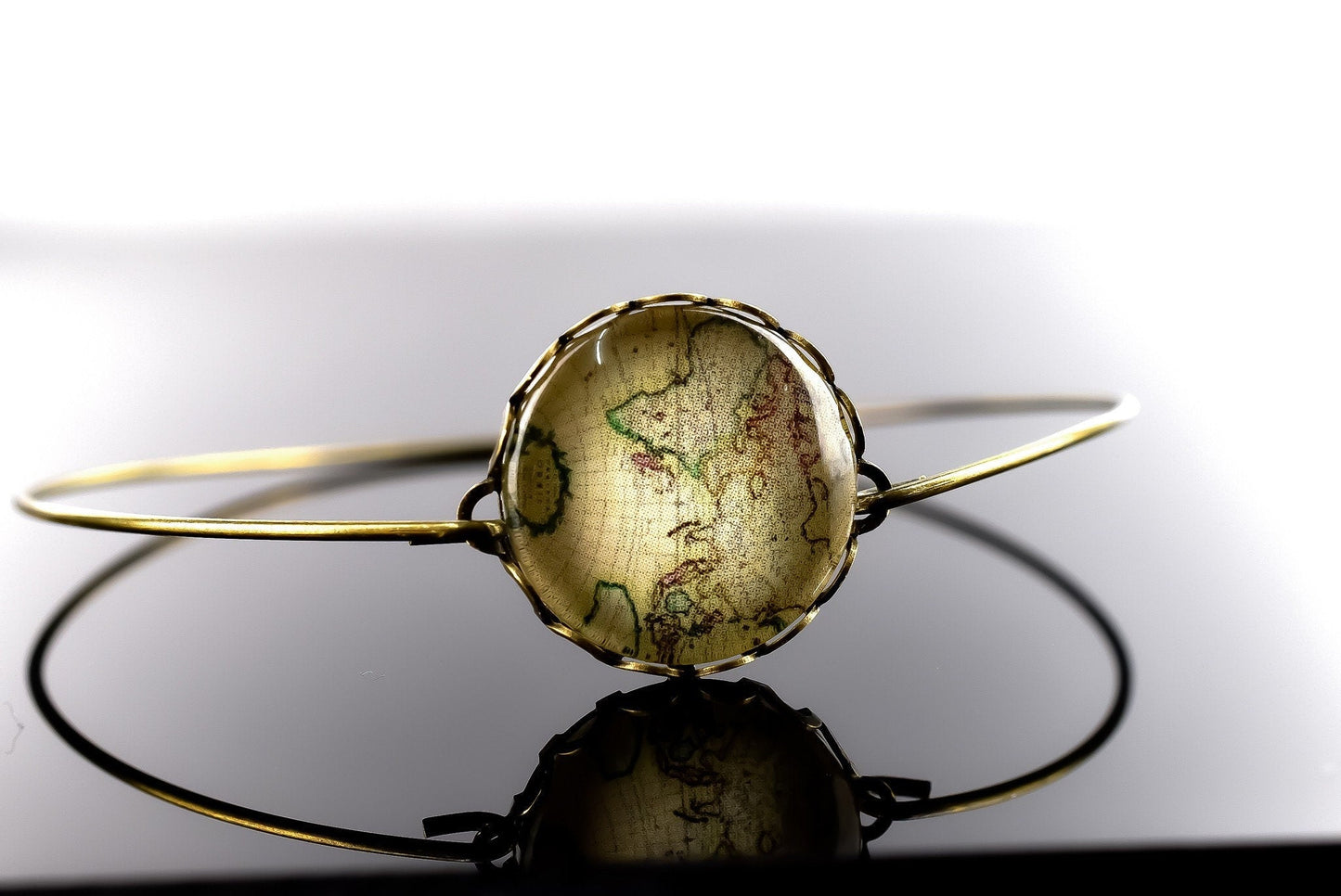 Världskarta Globetrotter Glass Cabochon Bangle Bronze Handgjorda Cabochon Retro Smycken - Retremm-49