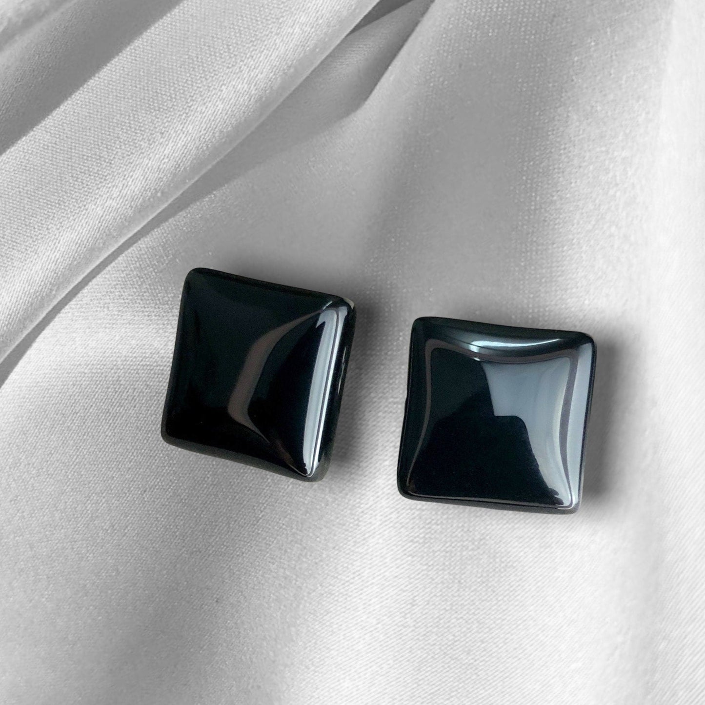 Onyx Square Stud Örhängen - 925 Sterling Silver Gem Minimalistiska Örhängen - Ear925-69