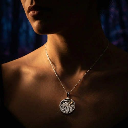 925 Sterling Silber Kette "Geheimnisvolle Berge" – Allergikerfreundlich, 50cm, Naturmotiv für Naturliebhaber - K925-120