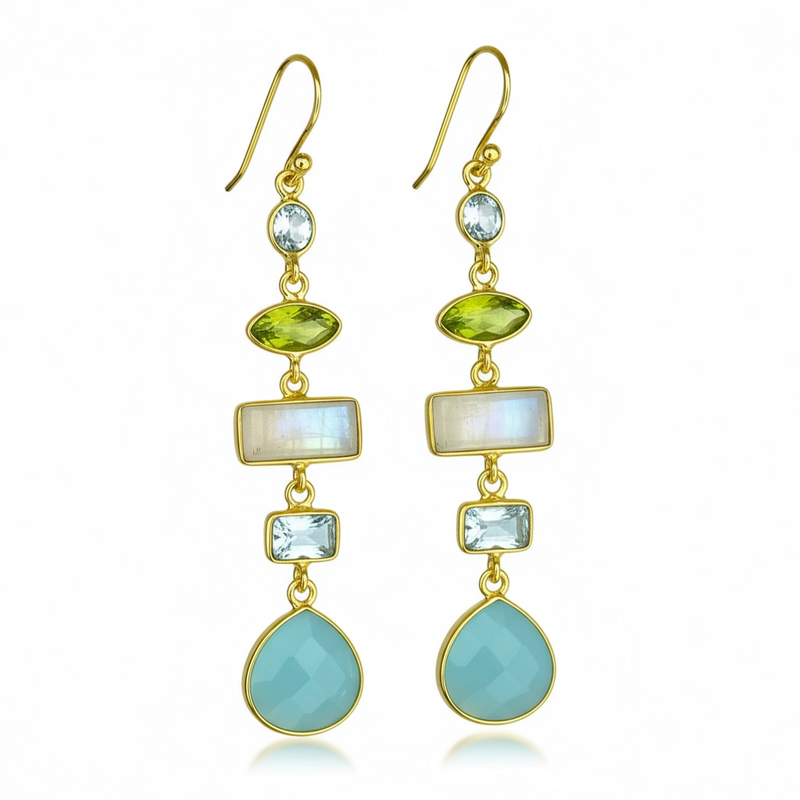 925 Sterling Silver Guldpläterad Multi Gemstone Örhängen Earper25-16