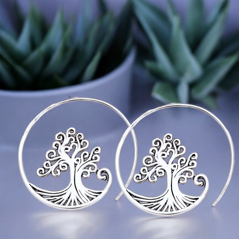 Grob Spiral Örhängen - 925 Sterling Silver Tree of Life Örhängen Ear925-79