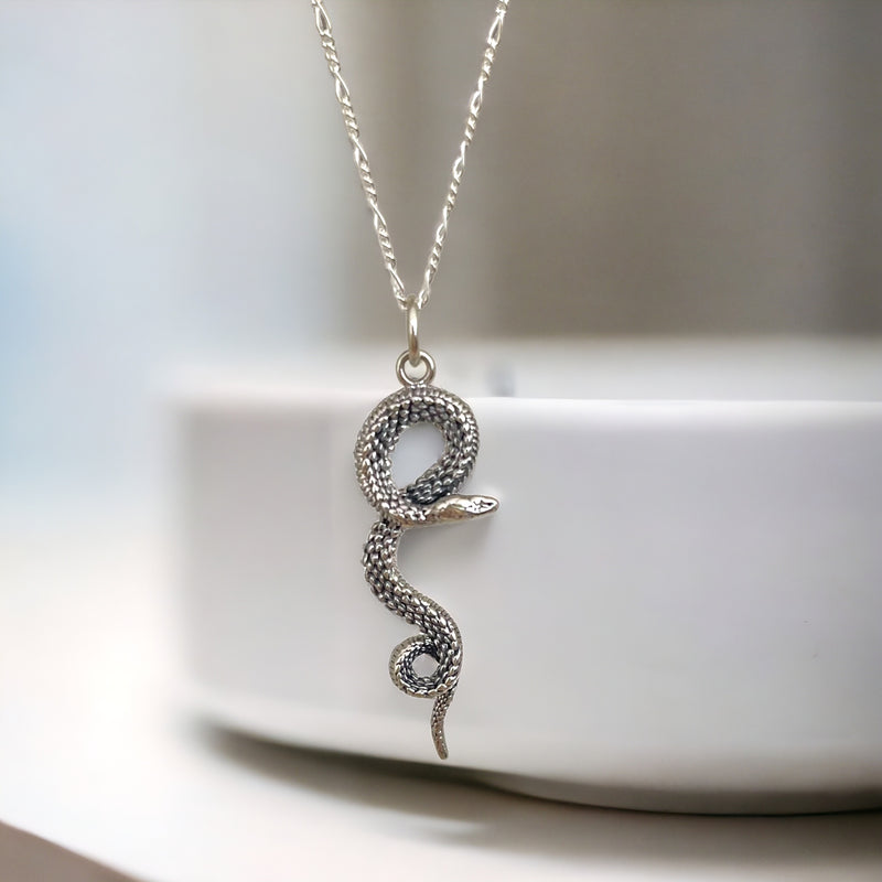 925 Sterling Silber Kette mit Schlangenanhänger - 50cm, Hypoallergen, Nickelfrei - K925-87