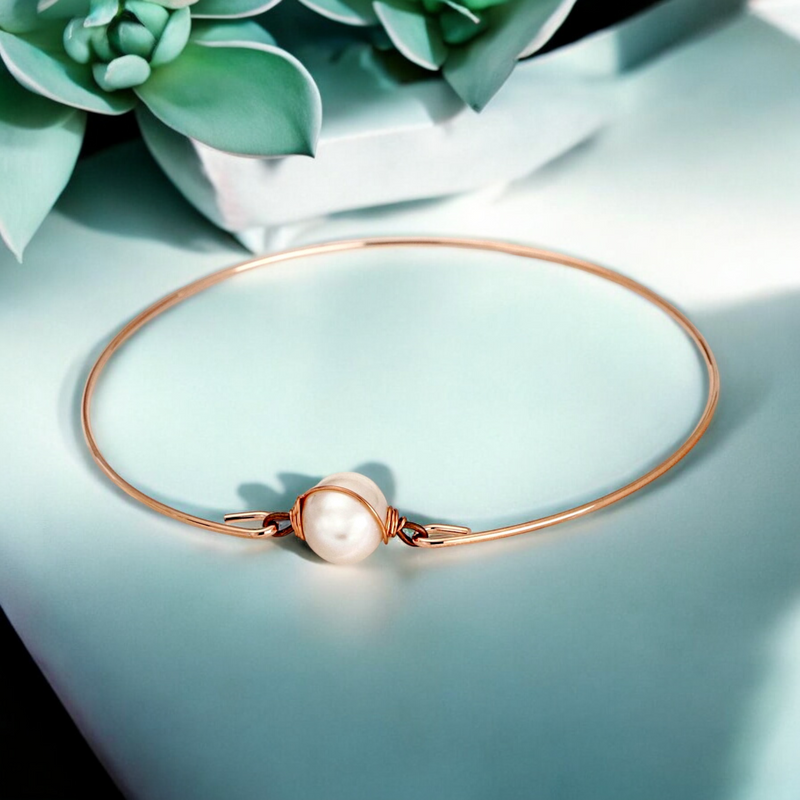 Sötvatten pärla Bangle-Rose guldpläterad Real Pearl brud brudtärna bröllop brud smycken-RETARM-19