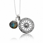 Labradorit Gemstone Mandala Smycken Set - 925 Sterling Silver Meditation Chain - K925-118