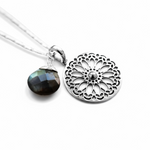 Labradorit Gemstone Mandala Smycken Set - 925 Sterling Silver Meditation Chain - K925-118
