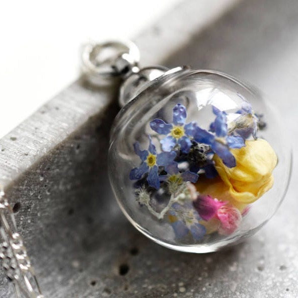 Wildflowers halsband - Färgglada blommor Glöm-Meinnicht Jasmine 925 Sterling Silver Chain - K925-116