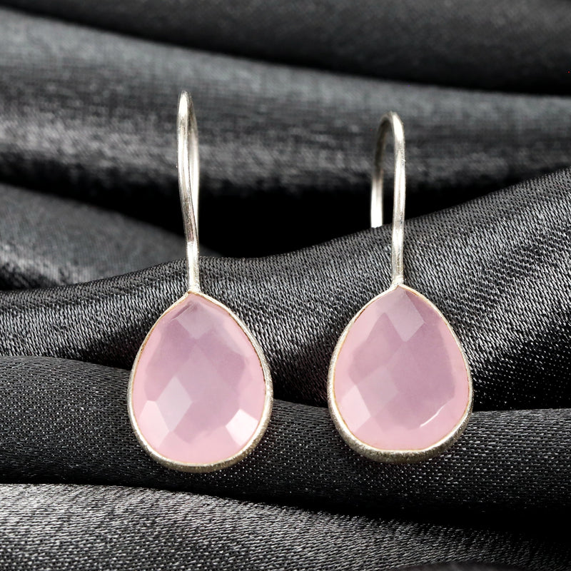 925 Sterling Silver Rose Quartz Örhängen - Elegant Gemstone Smycken Ear925-102
