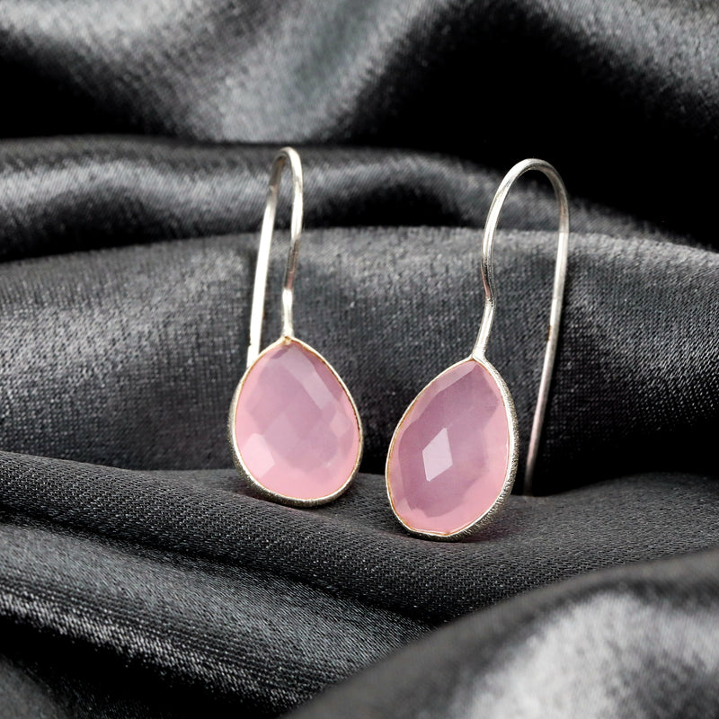 925 Sterling Silver Rose Quartz Örhängen - Elegant Gemstone Smycken Ear925-102