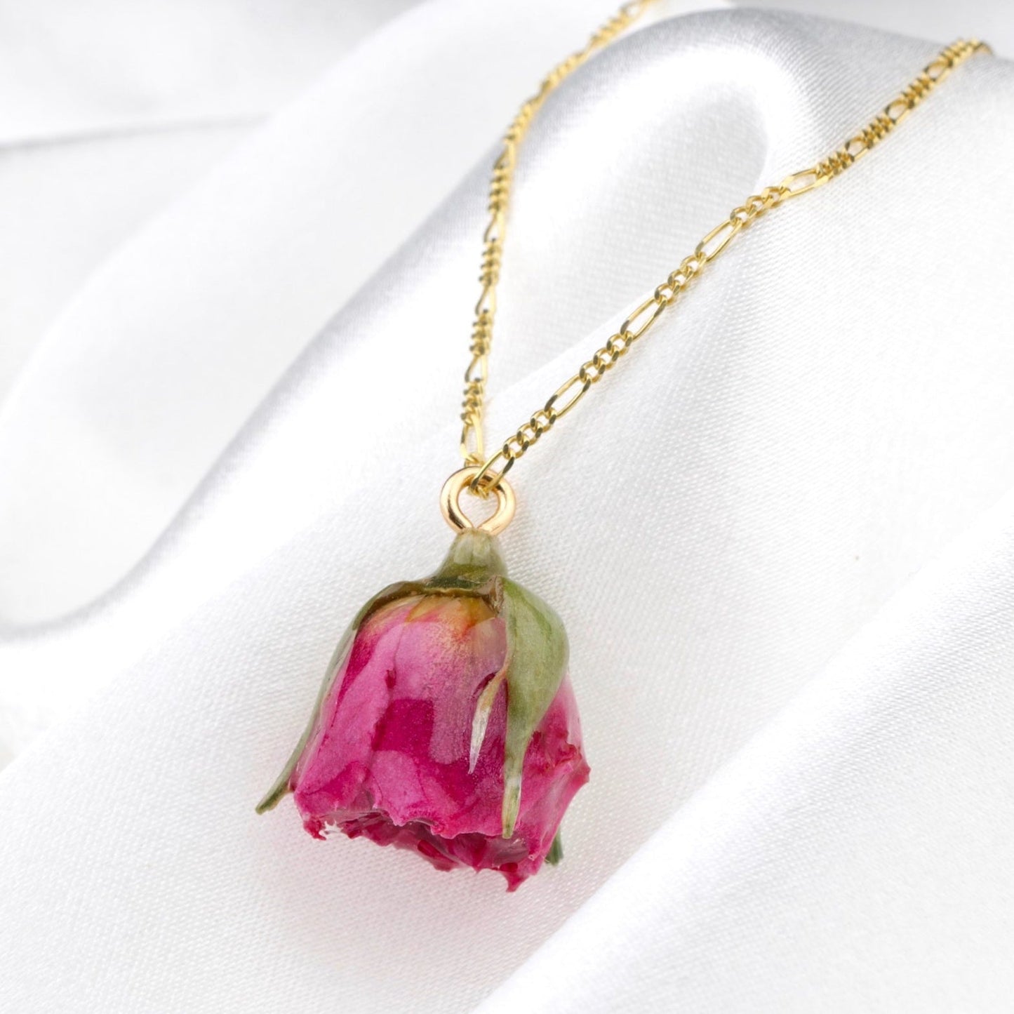 Romantisk Rose Nospen Pendant - 925 Sterling Gilded Real Rose Chain - K925-14