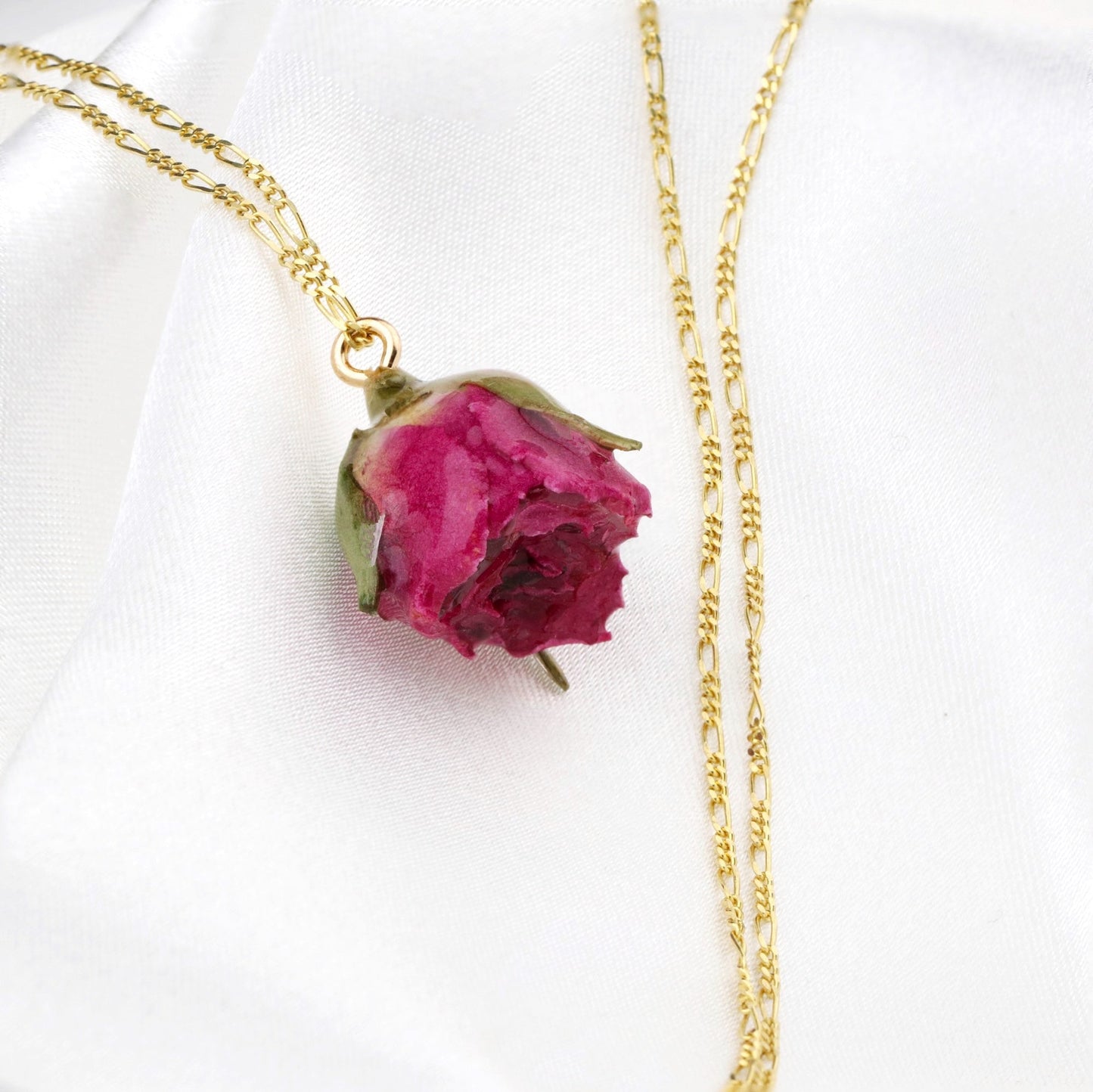 Romantisk Rose Nospen Pendant - 925 Sterling Gilded Real Rose Chain - K925-14