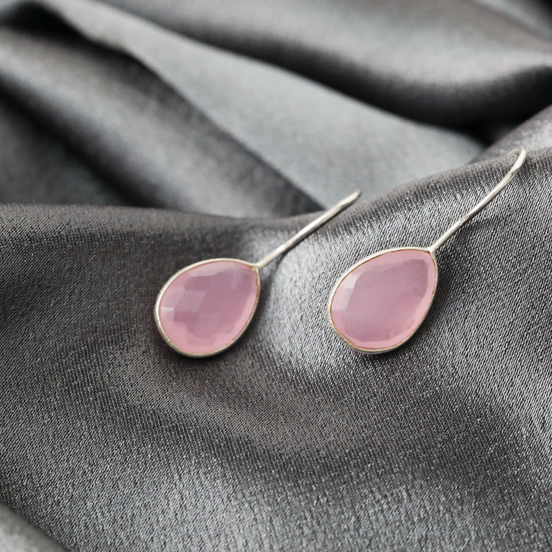 925 Sterling Silver Rose Quartz Örhängen - Elegant Gemstone Smycken Ear925-102