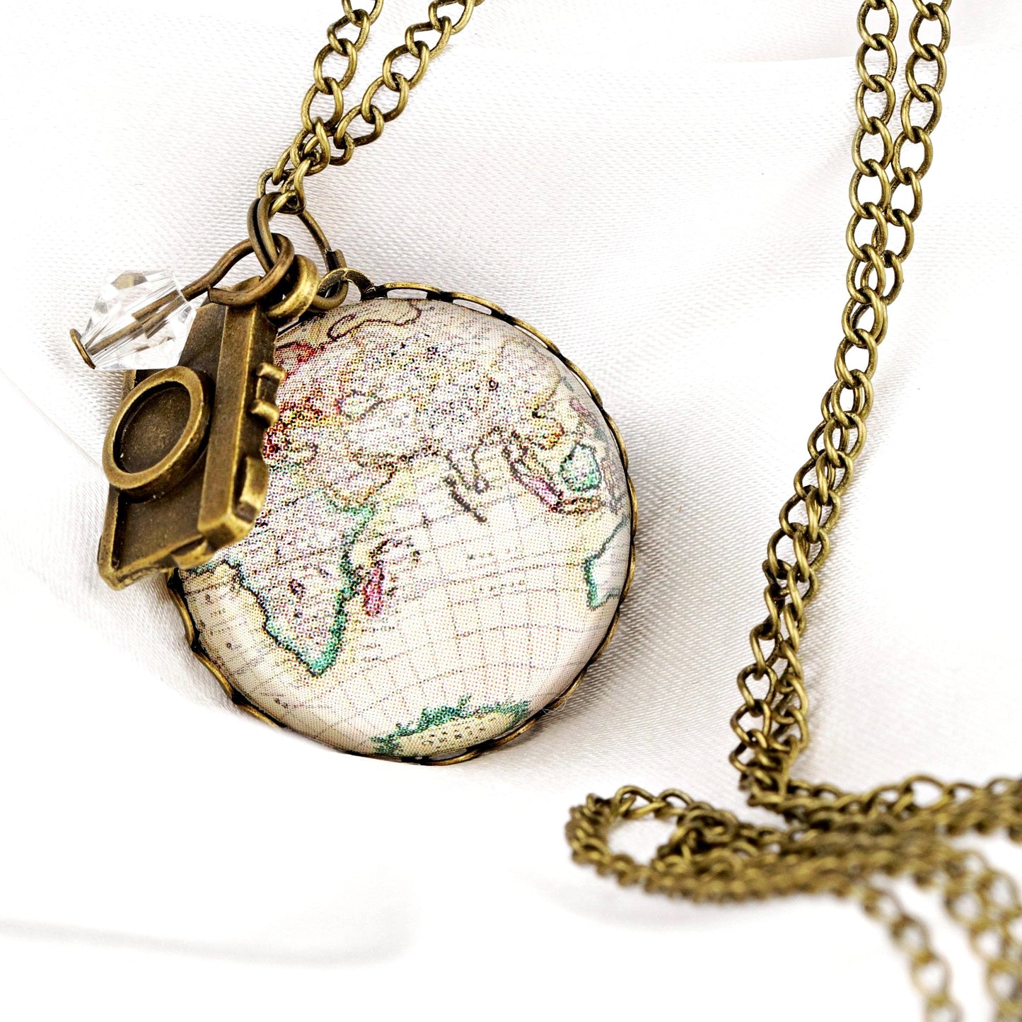 Världskarta Globe Pendant Chain Vintage Style - Globetrotter Smycken - Vik-08