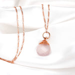 Rose Quartz Drop Kedja 925 Sterling Rose Guldpläterad Rosa Ädelsten Aura Halsband K925-71