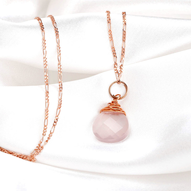 Rose Quartz Drop Kedja 925 Sterling Rose Guldpläterad Rosa Ädelsten Aura Halsband K925-71