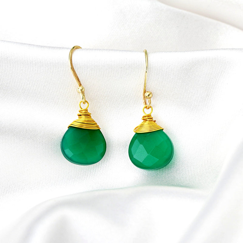 925 Silver Gilded Earrings "Green Onyx" - Ear925-72