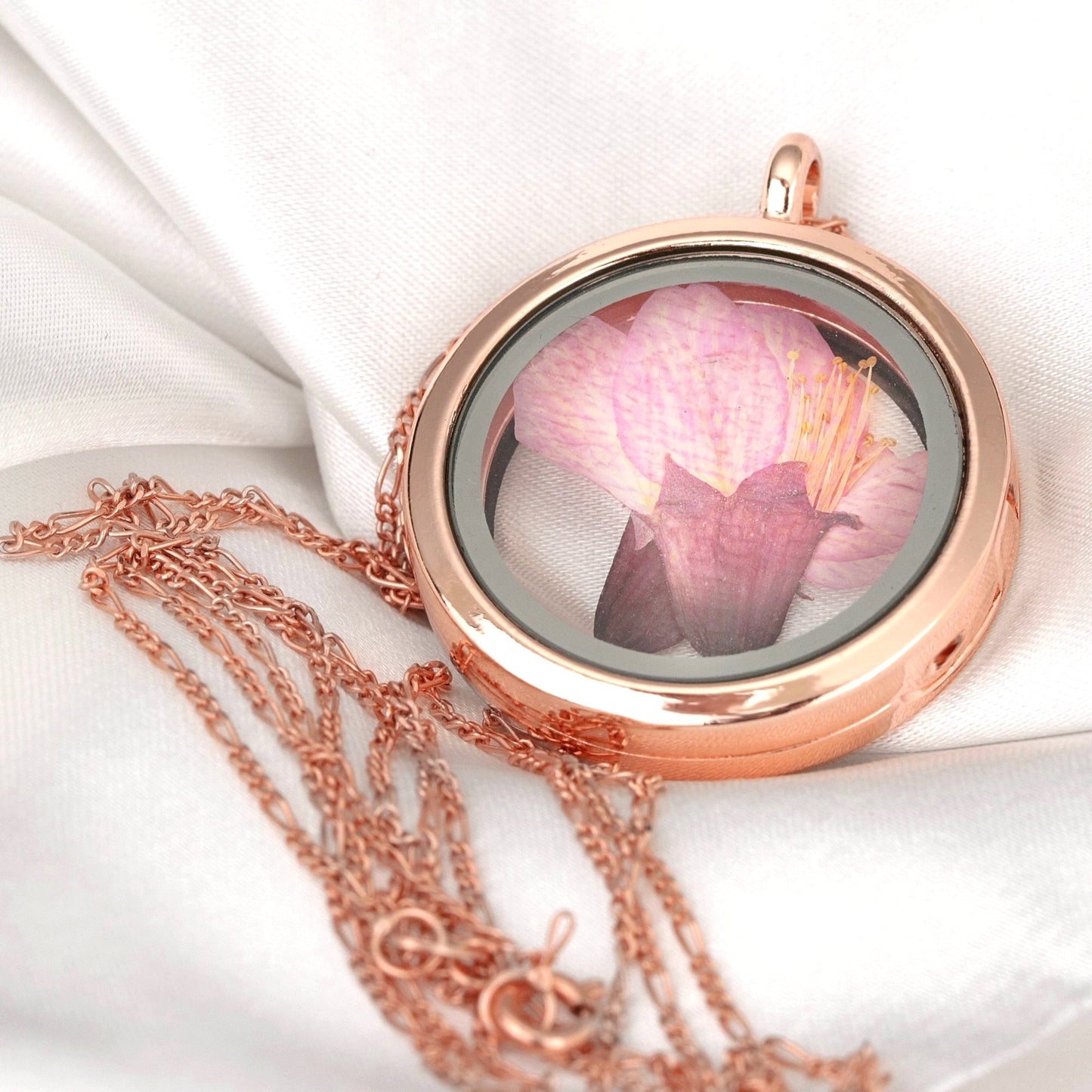 Japansk sakura medaljong - 925 Sterling rosegold guldpläterad kedja Sakura hänge - K925-11