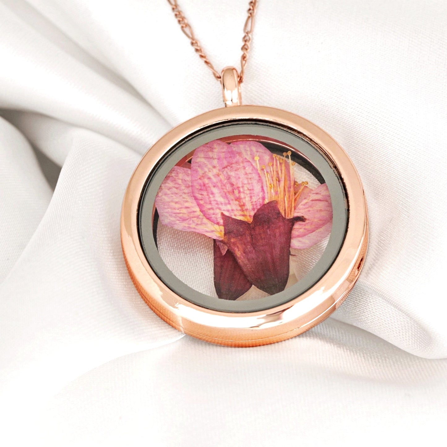 Japansk sakura medaljong - 925 Sterling rosegold guldpläterad kedja Sakura hänge - K925-11