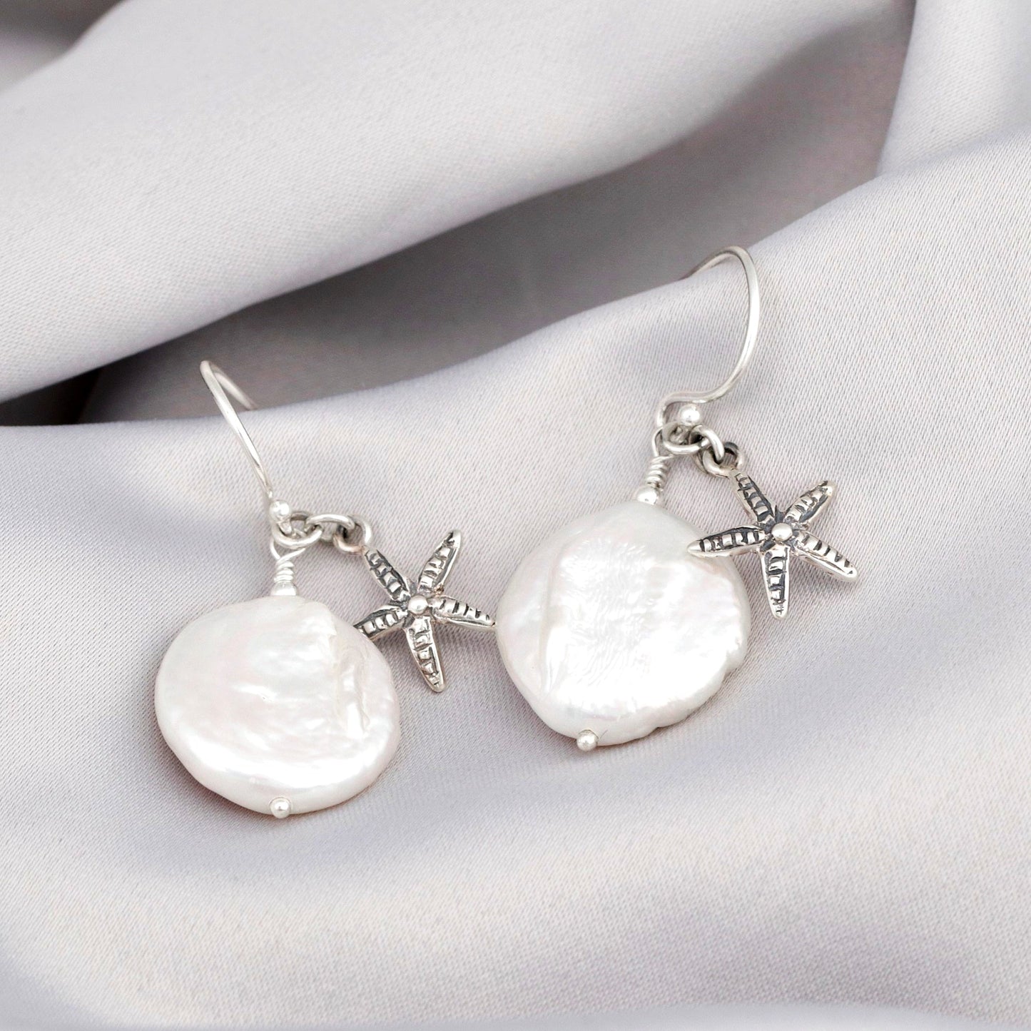 Starfish Mother of Pearl Örhängen - Petite Silver Luxury Minidalist Smycken Vit - Feminin Örhängen - Ear925-56