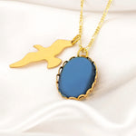 Swallow Blue Cabochon Pendant Chain - 925 Sterling Guldpläterad Vintage Style Elegant kedja - K925-130