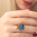 Swallow Blue Cabochon Pendant Chain - 925 Sterling Guldpläterad Vintage Style Elegant kedja - K925-130