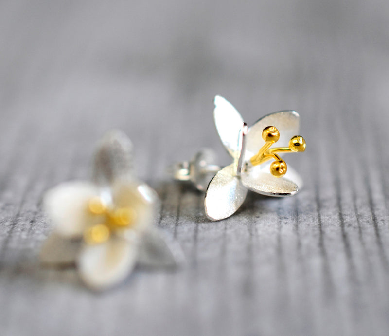 925 sterling silver studs "Blossoms" bicolor