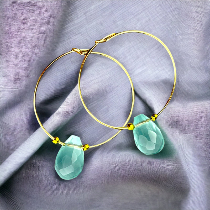 Goldfill ädelsten Chalcedony Drop Hoop Örhängen-ädelsten smycken-VINOHR-25