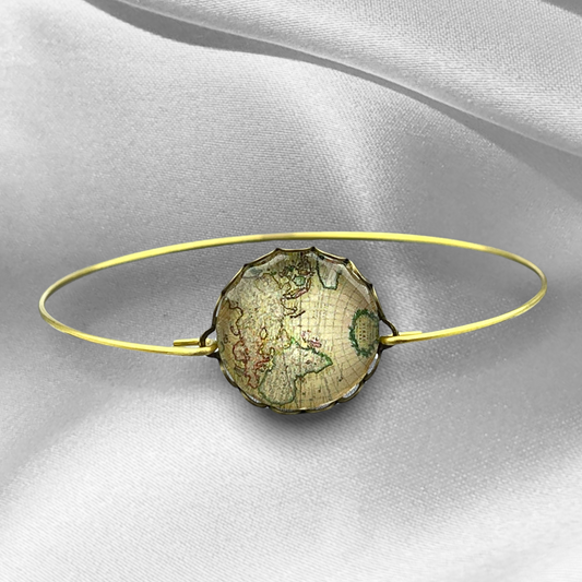 Världskarta Globetrotter Glass Cabochon Bangle Bronze Handgjorda Cabochon Retro Smycken - Retremm-49