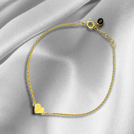 925 Sterling Gold Plated Bracelet Heart - Love Gift för Minimalister - Arm925-25