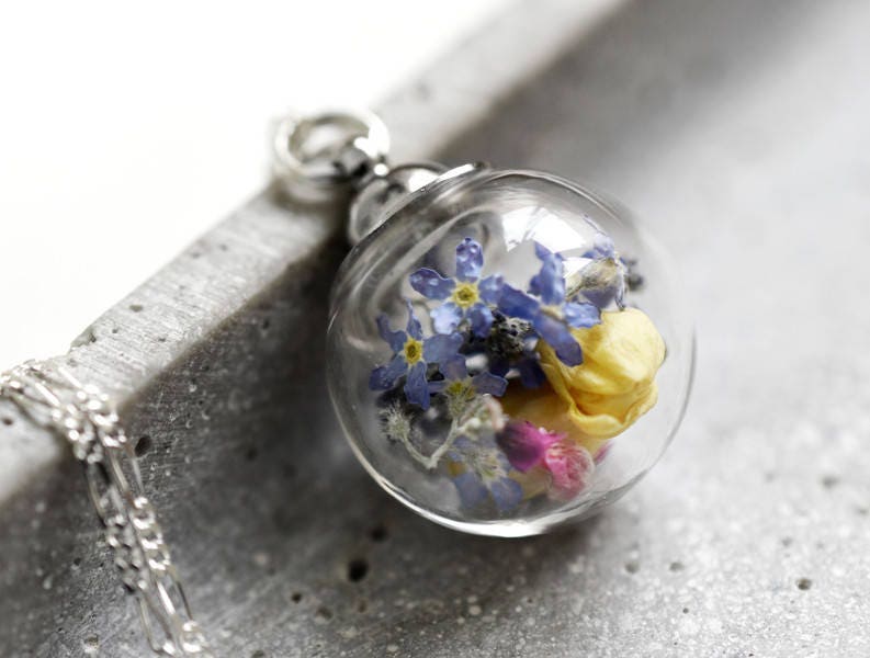 Wildflowers halsband - Färgglada blommor Glöm-Meinnicht Jasmine 925 Sterling Silver Chain - K925-116