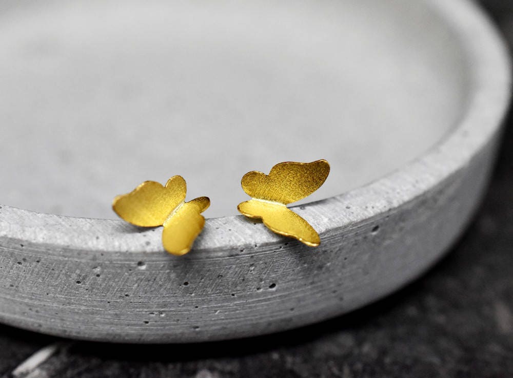 Mini fjärilar Stud Örhängen - Minimalist 925 Sterling Gold Gilded örhängen - Ear925-99