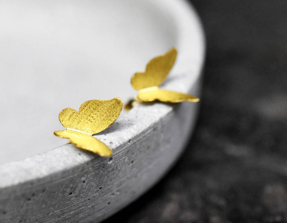 Mini fjärilar Stud Örhängen - Minimalist 925 Sterling Gold Gilded örhängen - Ear925-99
