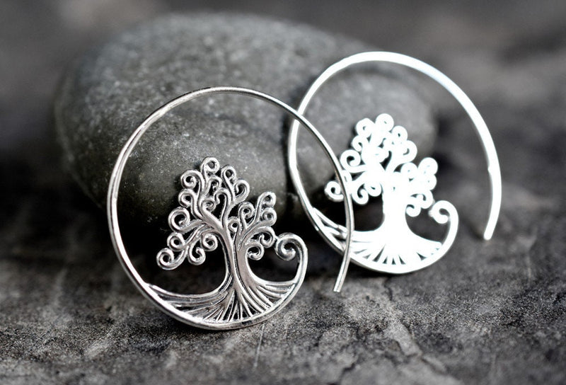 Grob Spiral Örhängen - 925 Sterling Silver Tree of Life Örhängen Ear925-79