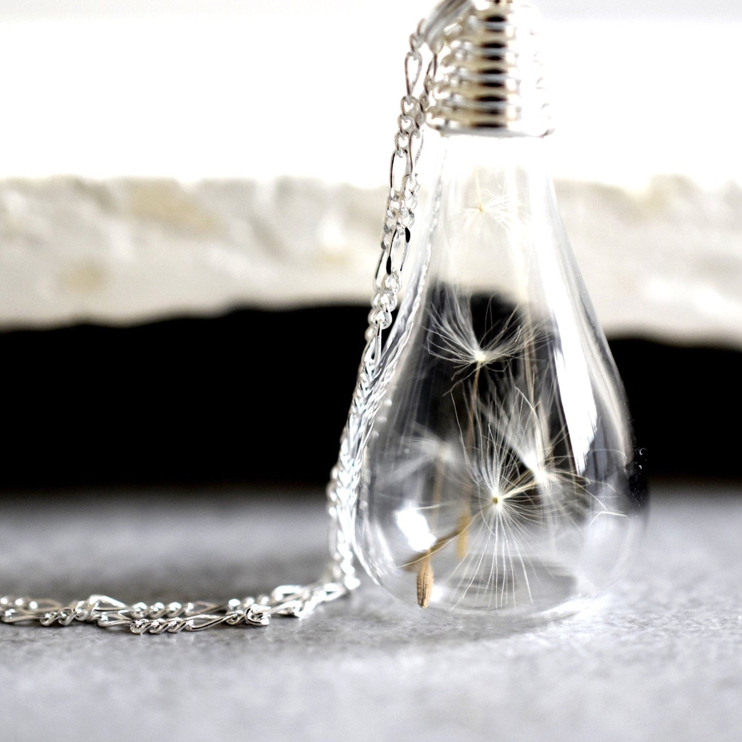 Pustflumen frön droppe hänge halsband - 925 sterling silver botanik minimalistisk kedja - K925-22