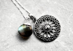 Labradorit Gemstone Mandala Smycken Set - 925 Sterling Silver Meditation Chain - K925-118