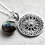 Labradorit Gemstone Mandala Smycken Set - 925 Sterling Silver Meditation Chain - K925-118