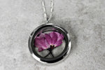 Japansk Sakura Medaljong - 925 Sterling Silver Chain Sakura Cherry Blossom Trailer - K925-79