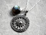 Labradorit Gemstone Mandala Smycken Set - 925 Sterling Silver Meditation Chain - K925-118
