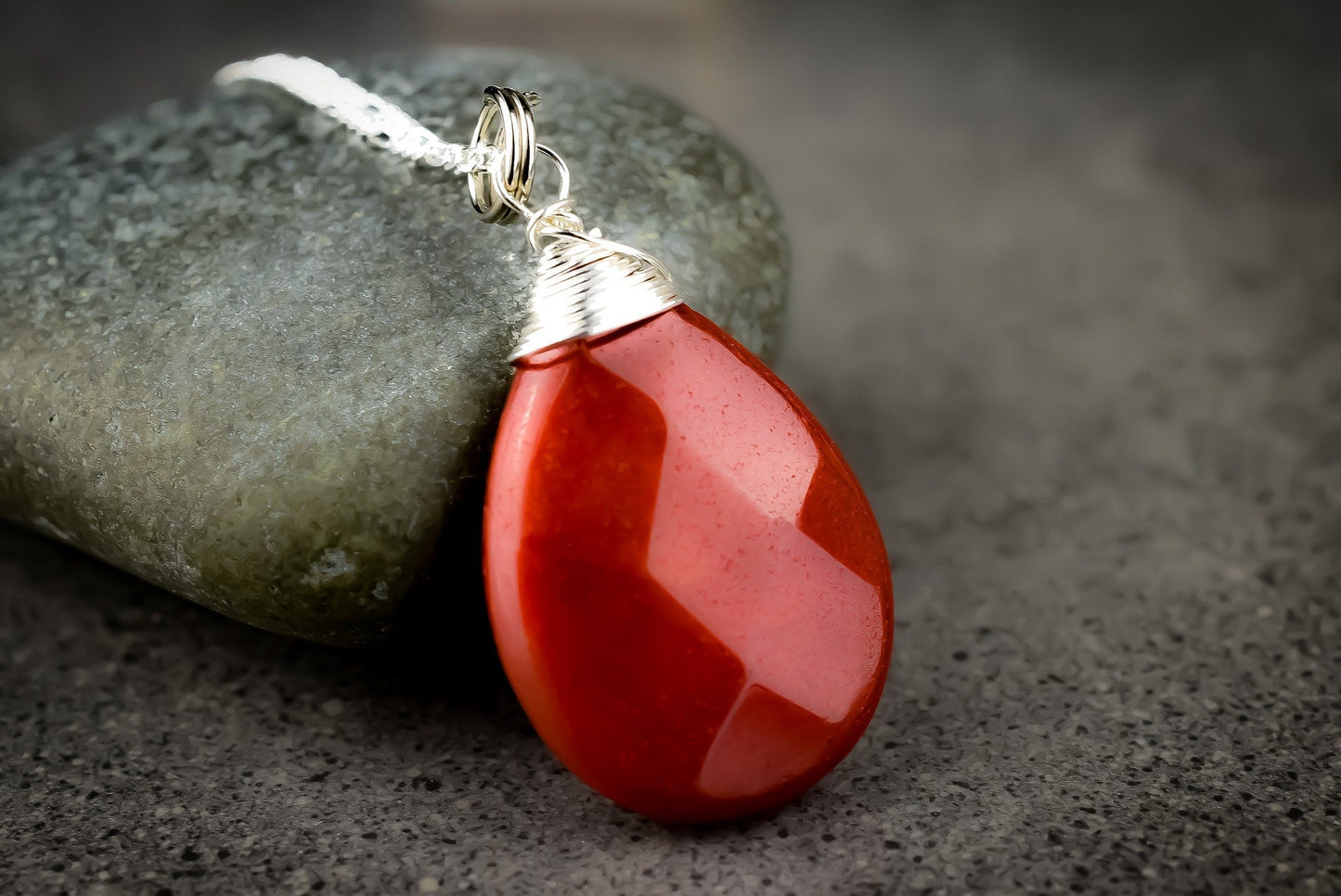 Jade drop silver kedja - 925 sterling granatäpple kristall röd pärla halsband - K925-42