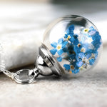 Glöm mig inte blommar 925 Sterling Silver Halsband-Terrarium Botanisk kedja-K925-41