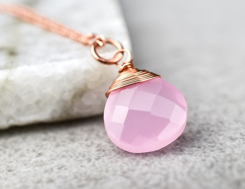 Rose Quartz Drop Kedja 925 Sterling Rose Guldpläterad Rosa Ädelsten Aura Halsband K925-71