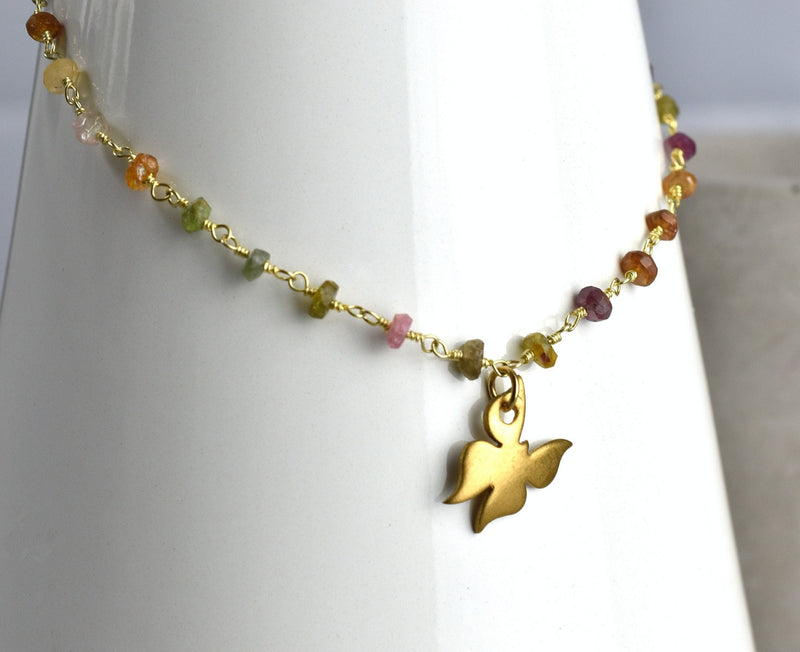 Tourmaline Gold Butterfly Halsband - Ädelsten Gradient Metamorfos Pendant Chain - Vik-106