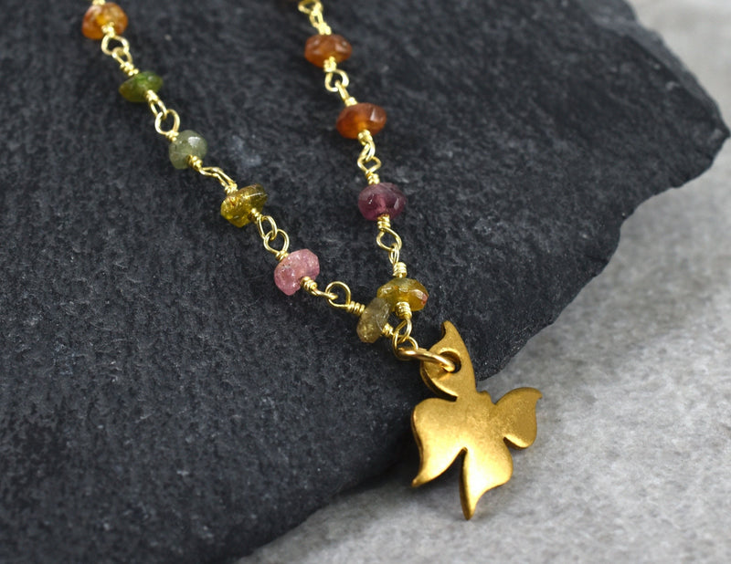 Tourmaline Gold Butterfly Halsband - Ädelsten Gradient Metamorfos Pendant Chain - Vik-106