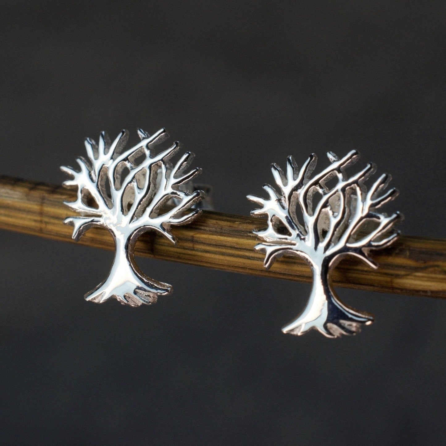 Living Tree Mini Stud Örhängen - 925 Sterling Silver Minimalistiska Små träd Örhängen - Ear925-124