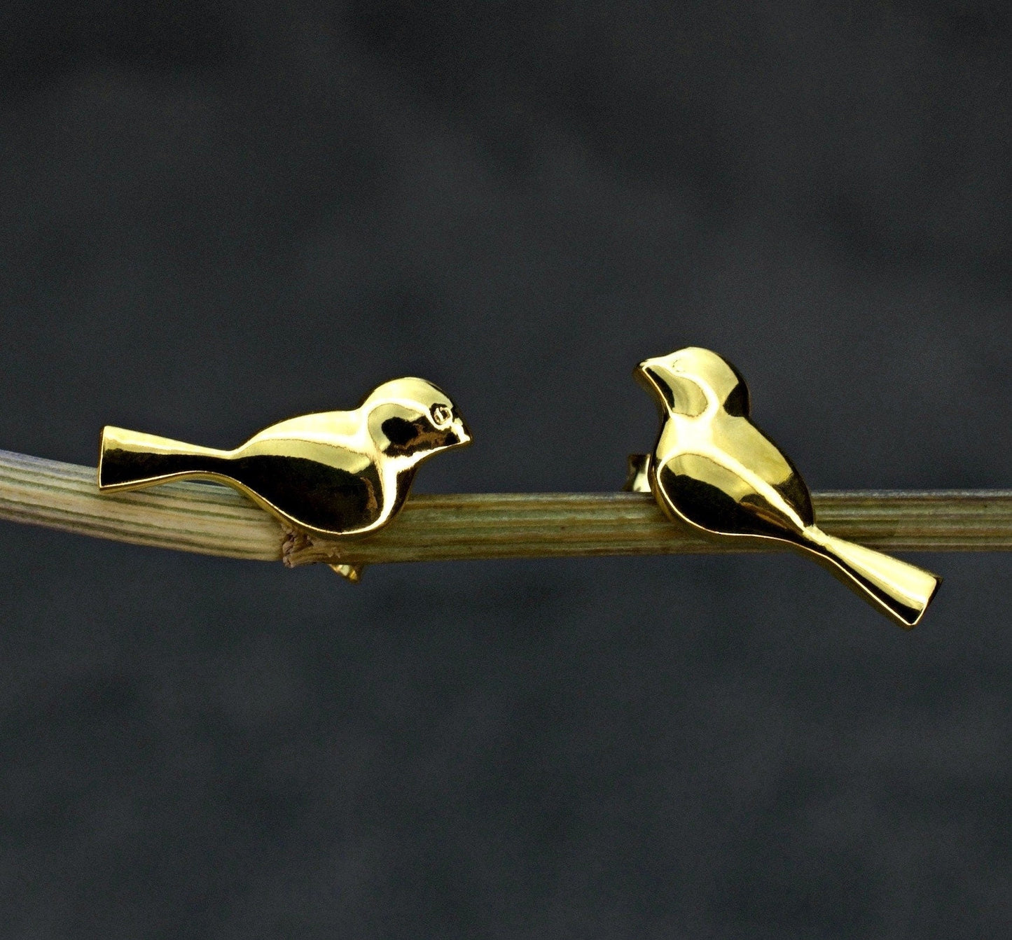 Fågelpar Mini Stud Örhängen - 925 Sterling Guldpläterad Filigree Kärlekspar Natur Kärlek Örhängen - Ear925-137
