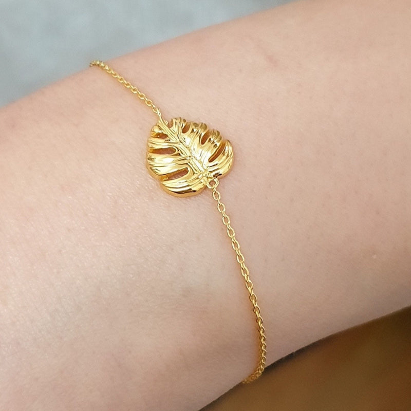 Monstera Leaf Gold Armband - 925 Sterling Guld Förgylld Natur Smycken - Arm925-46