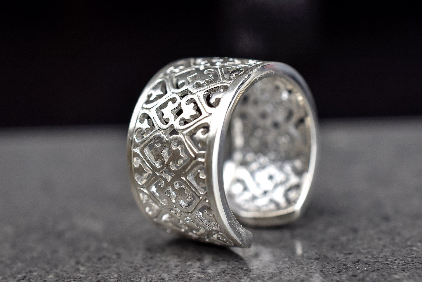 Ornamental 925 Sterling Silverring i Orient Style - Storlek Justerbar uttalande Ring - RG925-15