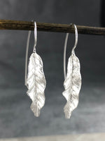 Långa löv Örhängen - 925 Sterling Silver Örhängen - Elegant Naturtillbehör - Ear925-122