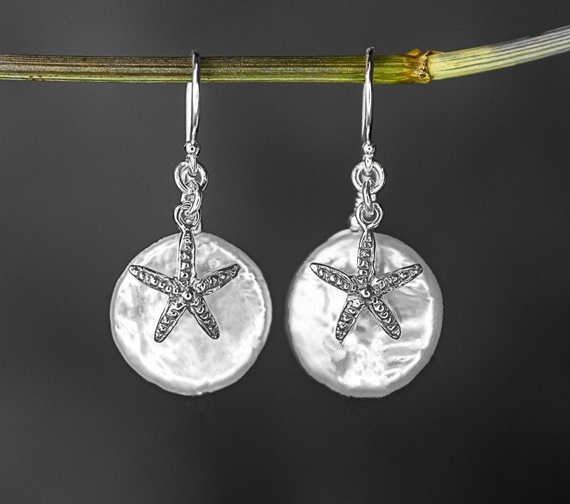 Starfish Mother of Pearl Örhängen - Petite Silver Luxury Minidalist Smycken Vit - Feminin Örhängen - Ear925-56